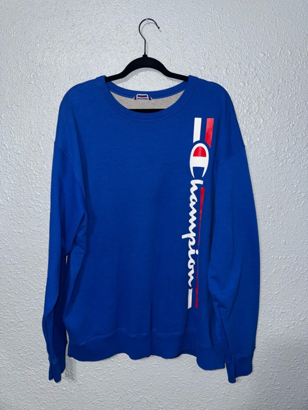 Champion Men's Royal Blue Crewneck with Vertical Logo Stripe